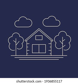 Modern House And Trees Line Art