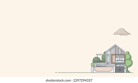 Modern house with trees surrounding flat design vector right Background