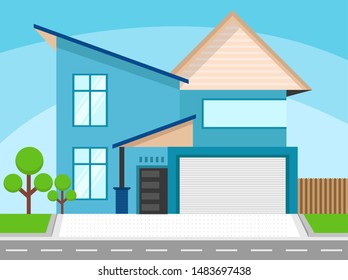 Modern house vector. a house along the road. Vector illustration in flat style. colorful house.