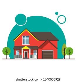 modern house vector in city