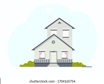 Modern house vector design, bulding and architecture flat design concept. Design for banner, wallpaper, backdrop, presentation etc.