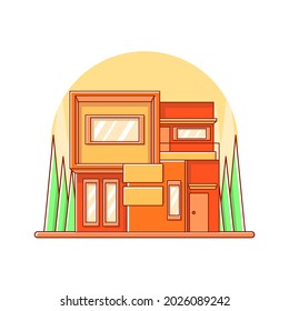 Modern House Vector in Flat Design Illustration