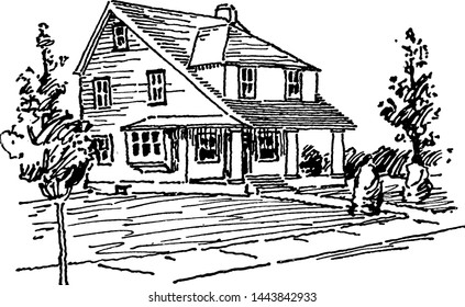 Modern house vintage engraved illustration. 