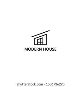 modern house with windows logo vector design template : out line, simple, and elegant styles