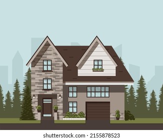 Modern house in the woods.The exterior of a suburban home.