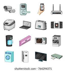 Modern household appliances cartoon icons in set collection for design.Household items vector symbol stock web illustration.