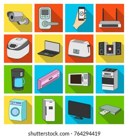 Modern household appliances flat icons in set collection for design.Household items vector symbol stock web illustration.