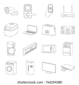 Modern household appliances outline icons in set collection for design.Household items vector symbol stock web illustration.