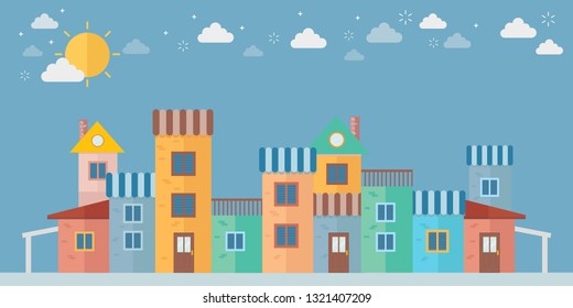 Modern houses building flat architecture illustration