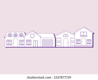 modern houses icon over purple background, colorful line design. vector illustration