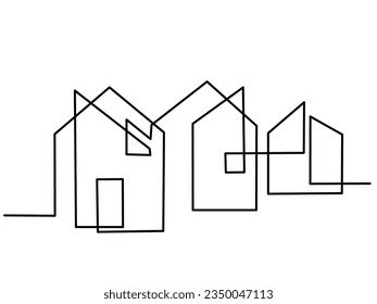 Das Logo der modernen Häuser. Kontinuierlicher 1-zeiliger Kunstzeichnung. Modernes Bauarchitekturmodell. Vektorgrafik