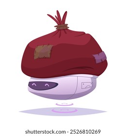 Moderno vagón de carga de robot flotante. Concepto Bolso de Papá Noel con entrega de regalos