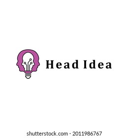 Design-Idee des modernen menschlichen Kopfes und des Glühbirnen-Logos. Head-Tech-Bulle-Vektorgrafik
