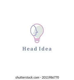 modern human head and light bulb logo design idea. head tech bulb vector