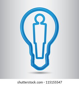 Modern human man figurine inside a high-tech light bulb, smart businessman info graphic concept, vector illustration