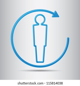 Modern human man figurine inside a circle with arrow, smart businessman on the move concept, vector illustration