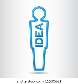 Modern human man figurine with shiny blue IDEA sign inside, smart businessman with an strategy idea concept, vector illustration