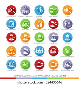 Modern Human Resources and Management Icons Set with Long Shadow. Isolated on White Background.