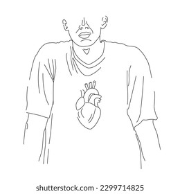 
Modern human silhouette with heart. Line art design. Psychotherapy abstract concept vector illustration.