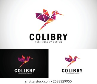 Modern hummingbird bird with low poly or colorful polygon triangle style logo design