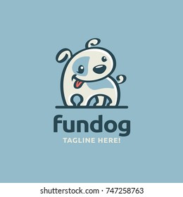 Modern humorous logo template with image of the smiling little dog. Mascot.