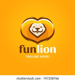 Modern humorous logo template with image of the smiling lion. Mascot.