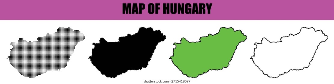 Mapa de la silueta de la Hungría moderna con un elegante arte lineal y un diseño punteado, Ilustración vectorial mínima para conceptos geográficos, infografías, carteles y medios digitales