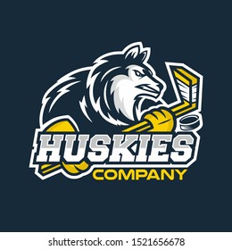 Modern Husky mascot logo hockey team. Vector illustration.