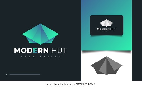 Moderne Hut Logo Design Vorlage. Blaues Cottage-Symbol