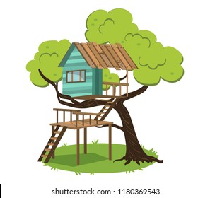 Modern hut on branches of tree poster