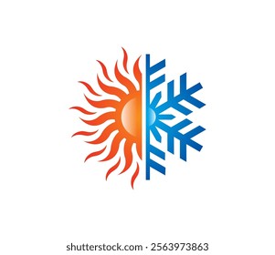 Modern HVAC logo, featuring a split sun and snowflake design. Ideal for heating and cooling companies, climate control services, and other related businesses. Vector template, easily scalable.