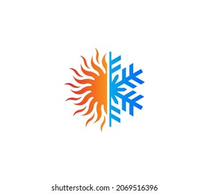 Modern HVAC logo featuring a sun and snowflake icon, symbolizing heating, cooling, and climate control. Ideal for HVAC businesses, energy companies, and industrial services. Vector logo template