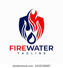 Modern HVAC shield logo design template. Minimalist fire water security logo.