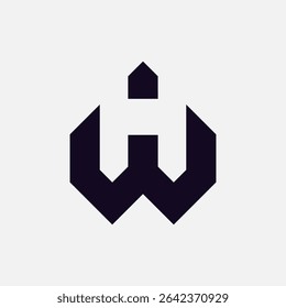 Modern HW WH letter logo using negative space, sleek minimal design ideal for branding identity.