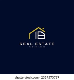 modern IB letter real estate logo in linear style with simple roof building in blue