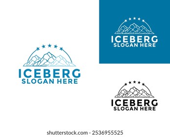 Diseño moderno del logotipo del iceberg, diseño del logotipo del iceberg de la montaña fría antártica, Plantilla del Vector del icono del logotipo de la línea del iceberg