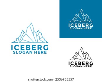 Diseño moderno del logotipo del iceberg, diseño del logotipo del iceberg de la montaña fría antártica, Plantilla del Vector del icono del logotipo de la línea del iceberg