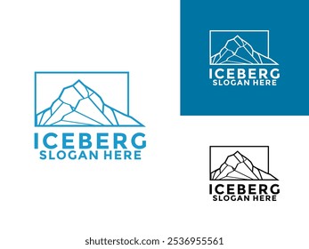 Diseño moderno del logotipo del iceberg, diseño del logotipo del iceberg de la montaña fría antártica, Plantilla del Vector del icono del logotipo de la línea del iceberg