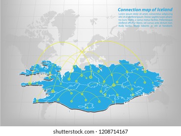 Modern of iceland Map connections network design, Best Internet Concept of iceland map business from concepts series, map point and line composition. Infographic map. Vector Illustration.