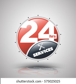 Modern icon 24 hours services. Vector illustration for nonstop service business.