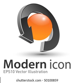 Modern Icon, 3D Arrow And Circle Orange And Black, Vector.