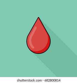 Modern icon blood drop, background green and flat icon, urgency, long shadow 