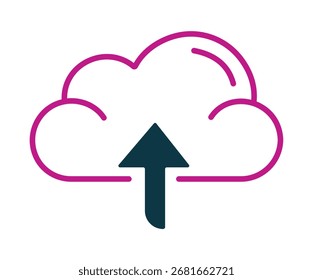 A modern icon of a cloud with an upload arrow, combining a line art style with a solid shape. A simple symbol for cloud storage, data backup, and file transfer. Isolated on a white background.

