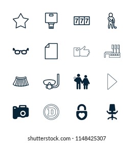 Modern icon. collection of 16 modern filled and outline icons such as glasses, camera, couple with newborn, heart lock, office chair. editable modern icons for web and mobile.