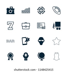 Modern icon. collection of 16 modern filled and outline icons such as globe, camera, 7 number, important message. editable modern icons for web and mobile.