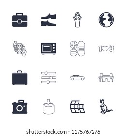 Modern icon. collection of 16 modern filled and outline icons such as man shoe, camera, case, microwave, cangaroo, electric razor. editable modern icons for web and mobile.