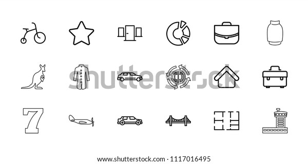 Modern icon. collection\
of 18 modern outline icons such as house building, bridge, child\
bicycle, case, pie chart, toolbox, star. editable modern icons for\
web and mobile.