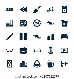 Modern icon. collection of 25 modern filled icons such as mug, sofa, jetway, mouse, building   isolated  sign symbol, arrow up, case. editable modern icons for web and mobile.