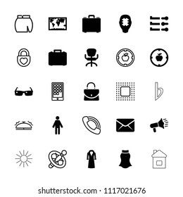 Modern icon. collection of 25 modern filled and outline icons such as overcoat, office chair, world map, man, slider, case. editable modern icons for web and mobile.