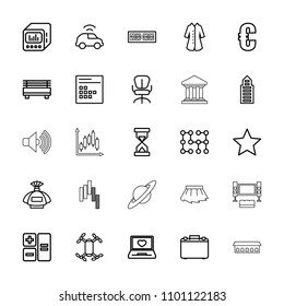 Modern icon. collection of 25 modern outline icons such as perfume, building, overcoat, office chair, euro, calculator. editable modern icons for web and mobile.